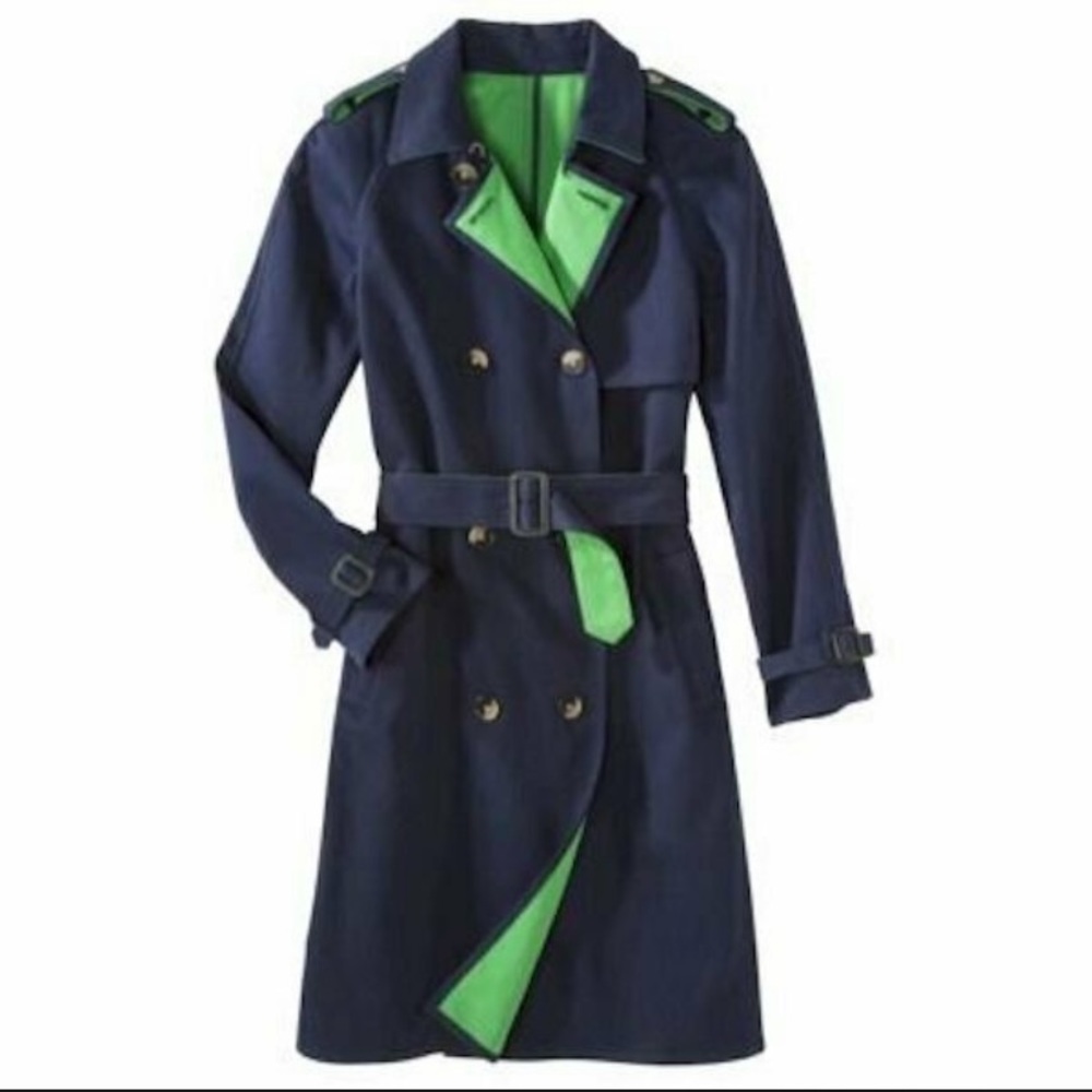 3.1 Phillip Lim for Target•NWT•XS•Navy Blue/ Kelly Green, Classic Trench Coat